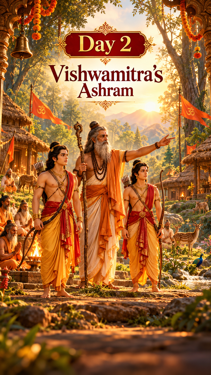 Ramayana story card: Vishwamitra Forest Ashram
