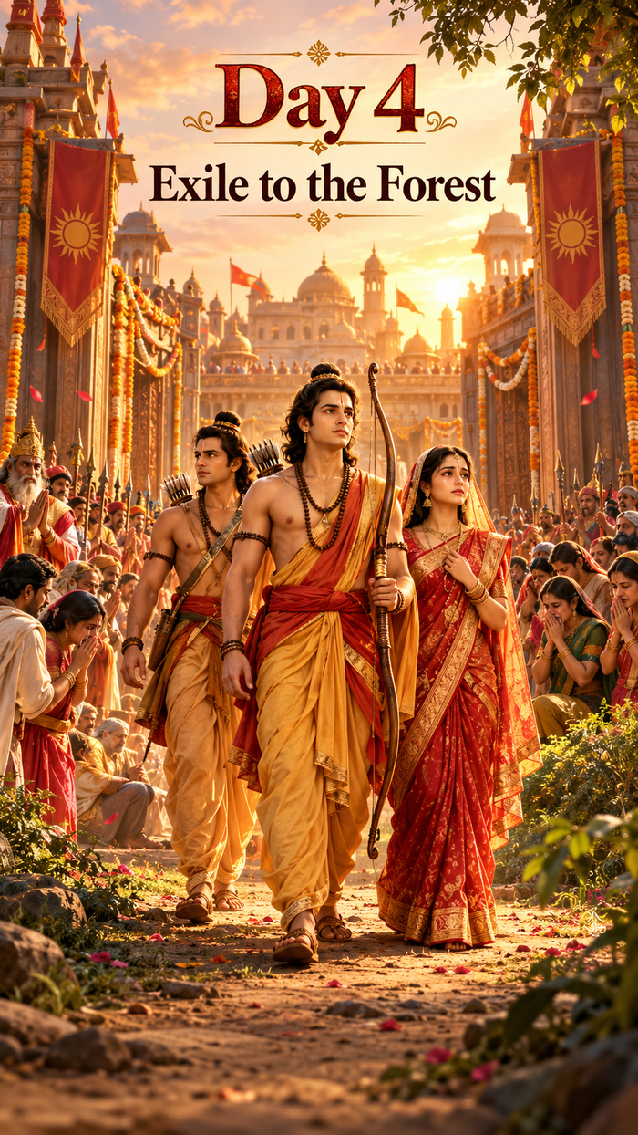 Ramayana story card: Rama Farewell from Ayodhya