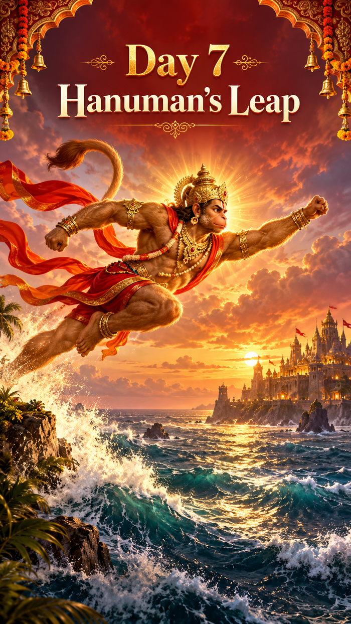 Ramayana story card: Hanuman’s Leap