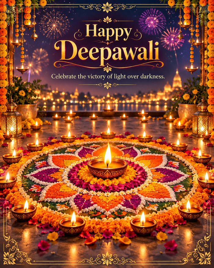 Digital Diwali greeting card: Luminous Deepawali Rangoli Celebration