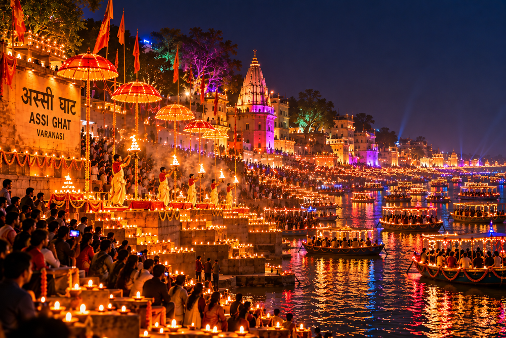 Assi Ghat during Dev Deepawali in Varanasi