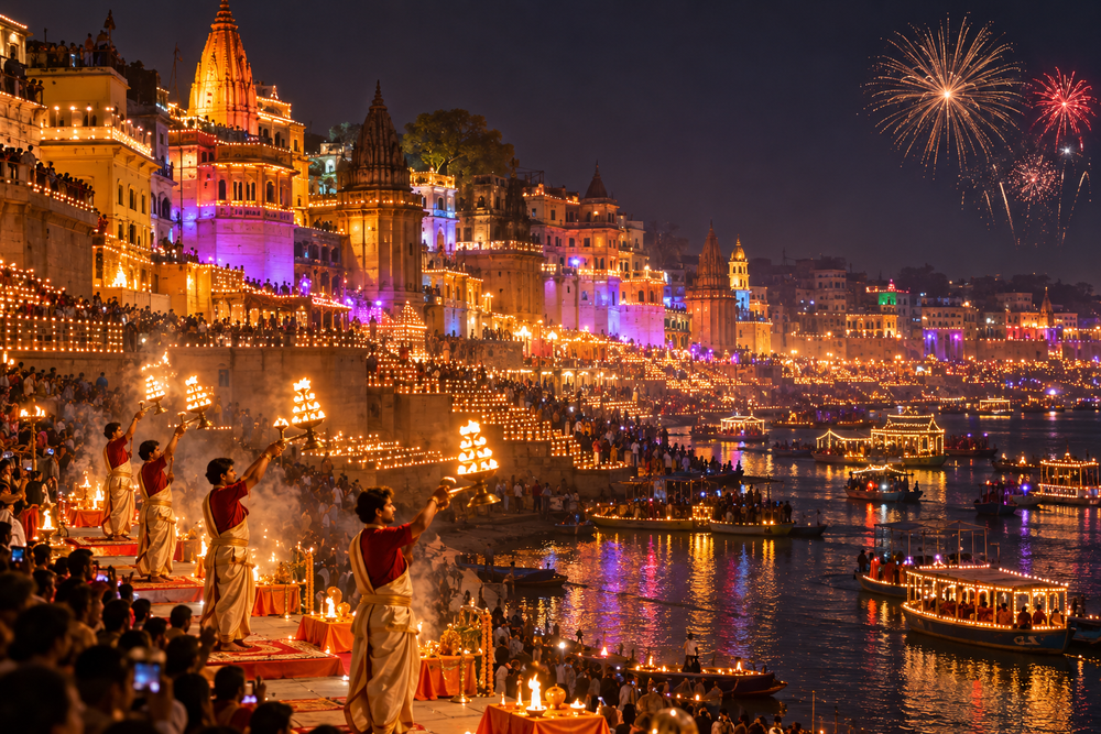 Dev Deepawali lights along the Varanasi ghats