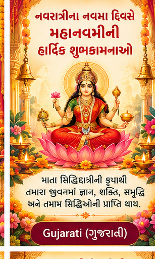 Maha Navami festival greeting card related to Gujarati wishes