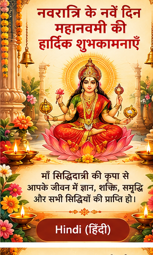 Maha Navami festival greeting card related to Hindi wishes