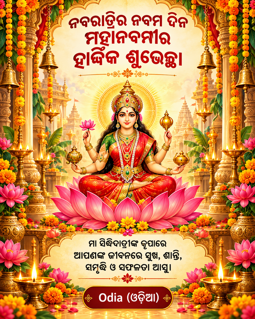 Maha Navami festival greeting card related to Odia wishes