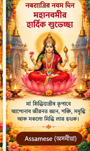 Maha Navami festival greeting card related to Assamese wishes