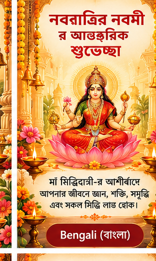 Maha Navami festival greeting card related to Bengali wishes